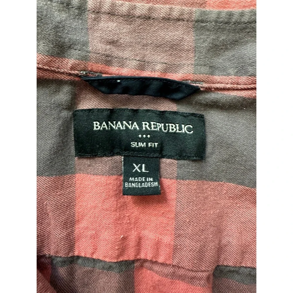 Banana Republic Mens Slim Fit Buffalo Plaid Button Down Shirt‎ XL Red Grey